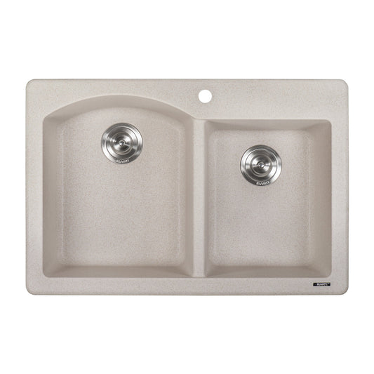 Ruvati epiGranite 33" x 22 Carribean Sand Dual-Mount Granite 60/40 Double Bowl Kitchen Sink With Basket Strainer and Drain Assembly