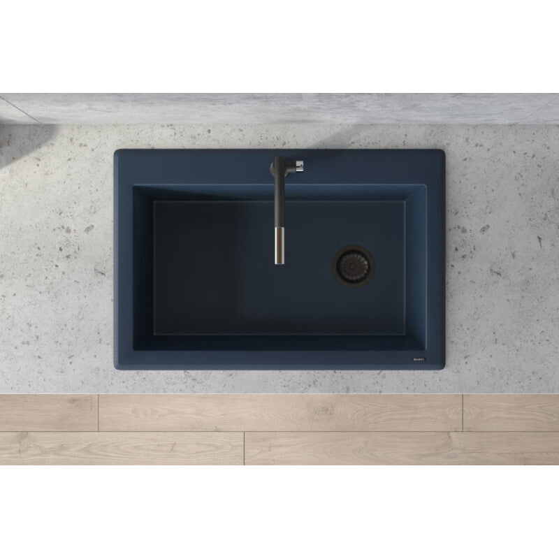 Ruvati epiGranite 33” x 22” Catalina Blue Drop-in Granite Composite Single Bowl Kitchen Sink With Basket Strainer and Drain Assembly