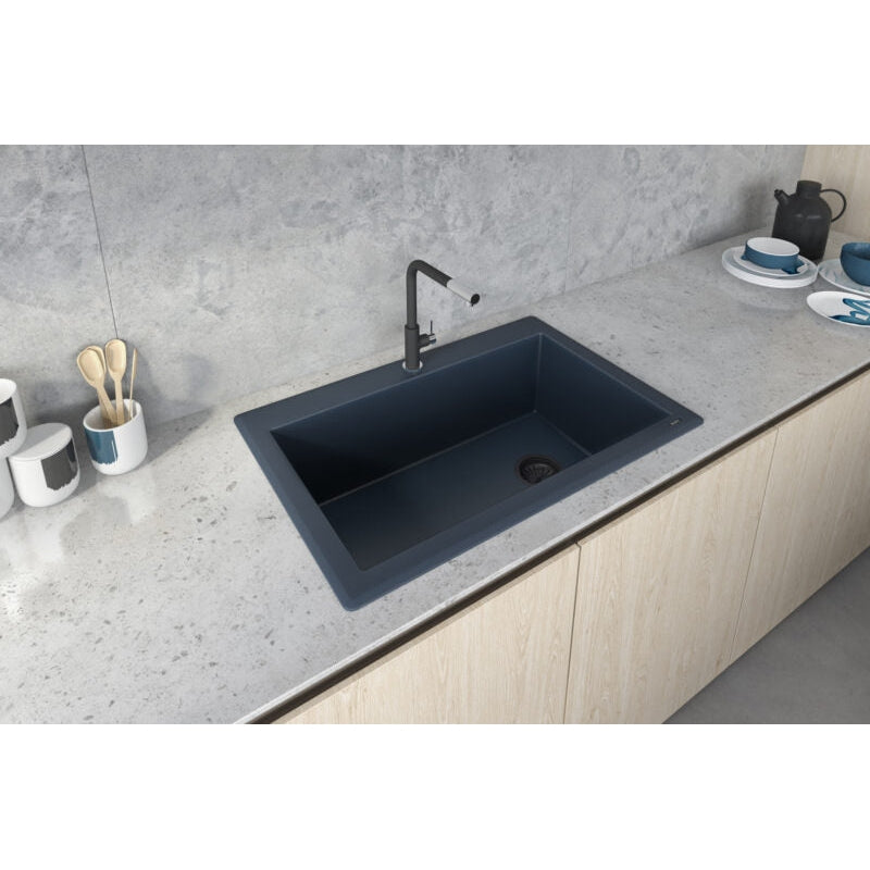 Ruvati epiGranite 33” x 22” Catalina Blue Drop-in Granite Composite Single Bowl Kitchen Sink With Basket Strainer and Drain Assembly