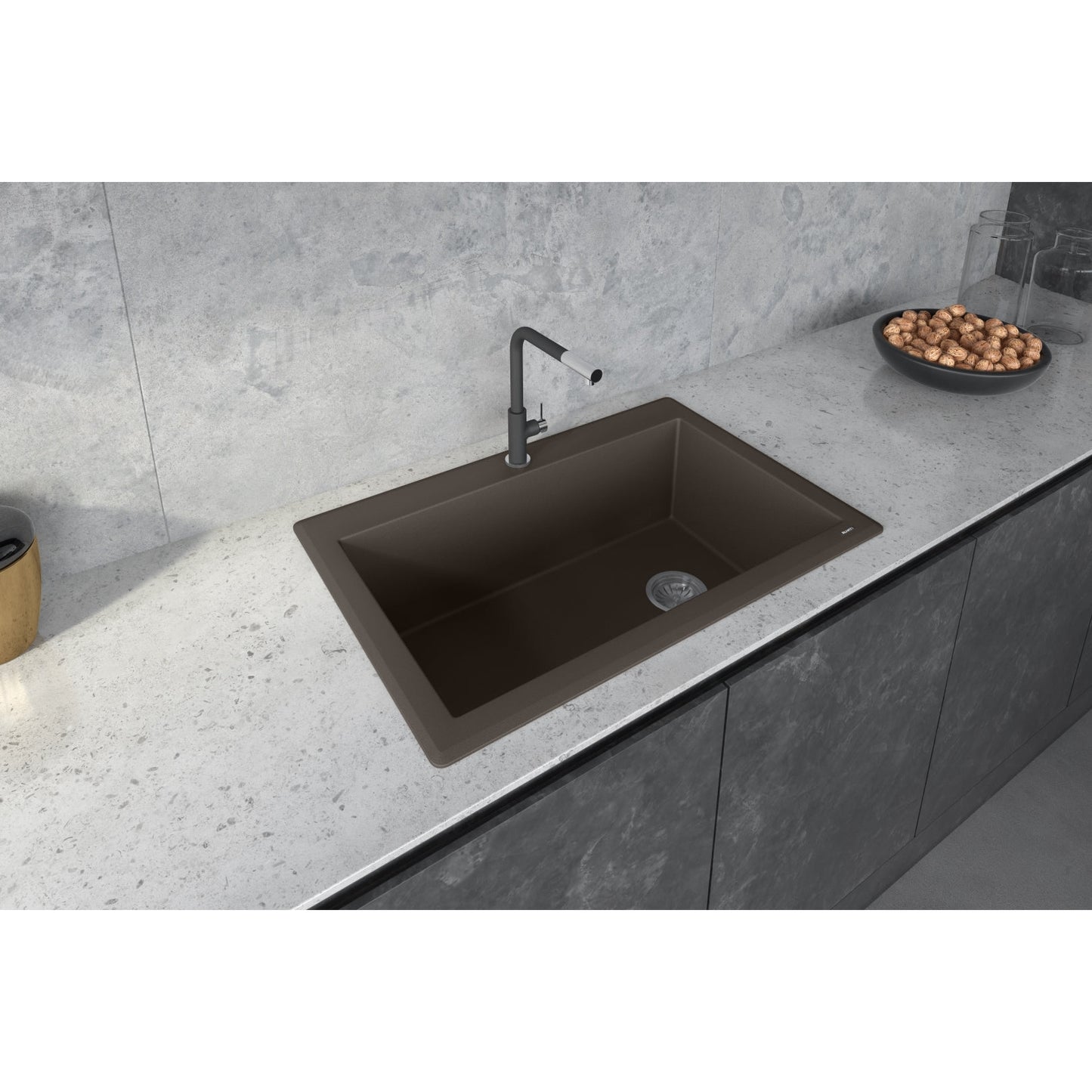 Ruvati epiGranite 33” x 22” Espresso Brown Drop-in Granite Composite Single Bowl Kitchen Sink With Basket Strainer and Drain Assembly