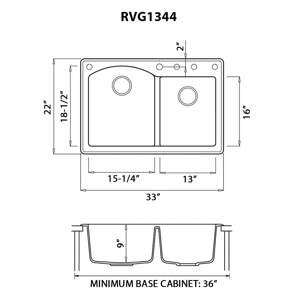 Ruvati epiGranite 33" x 22" Espresso Brown Dual-Mount Granite 60/40 Double Bowl Kitchen Sink With Basket Strainer and Drain Assembly