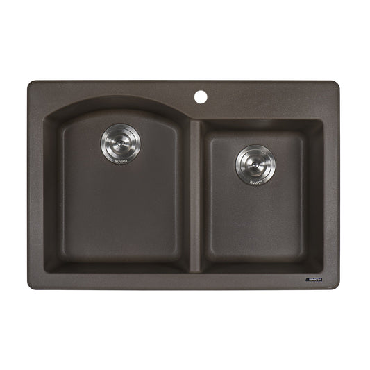 Ruvati epiGranite 33" x 22" Espresso Brown Dual-Mount Granite 60/40 Double Bowl Kitchen Sink With Basket Strainer and Drain Assembly