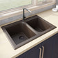 Ruvati epiGranite 33" x 22" Espresso Brown Dual-Mount Granite 70/30 Double Bowl Kitchen Sink With Basket Strainer and Drain Assembly