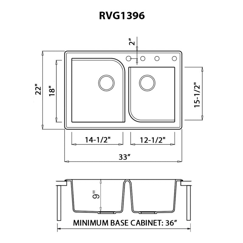 Ruvati epiGranite 33" x 22" Espresso Brown Dual-Mount Granite 70/30 Double Bowl Kitchen Sink With Basket Strainer and Drain Assembly