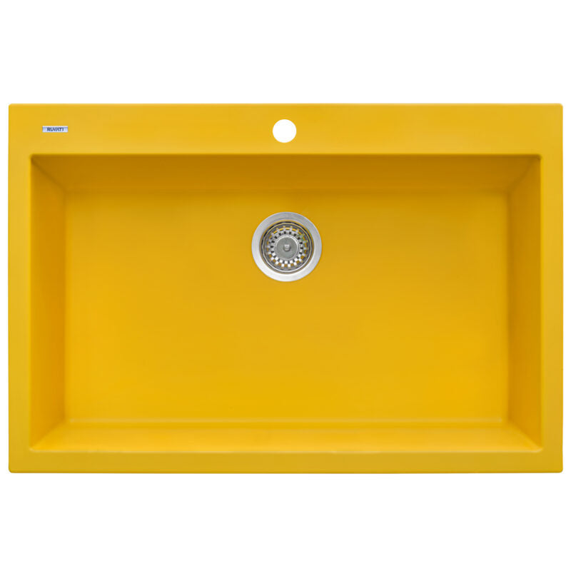 Ruvati epiGranite 33" x 22” Midas Yellow Drop-in Granite Composite Single Bowl Kitchen Sink With Basket Strainer, Bottom Rinse Grid and Drain Assembly