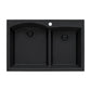 Ruvati epiGranite 33" x 22" Midnight Black Drop-In Topmount Granite 60/40 Double Bowl Kitchen Sink With Basket Strainer and Drain Assembly