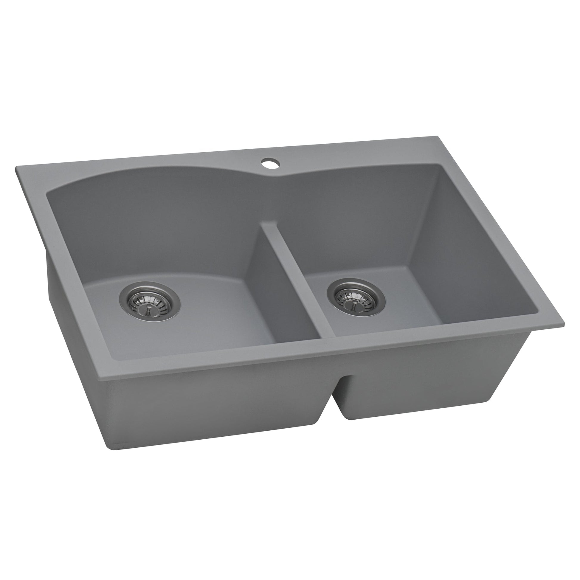 Ruvati epiGranite 33" x 22" Silver Gray Drop-In Topmount Granite 60/40 Double Bowl Kitchen Sink With Basket Strainer and Drain Assembly