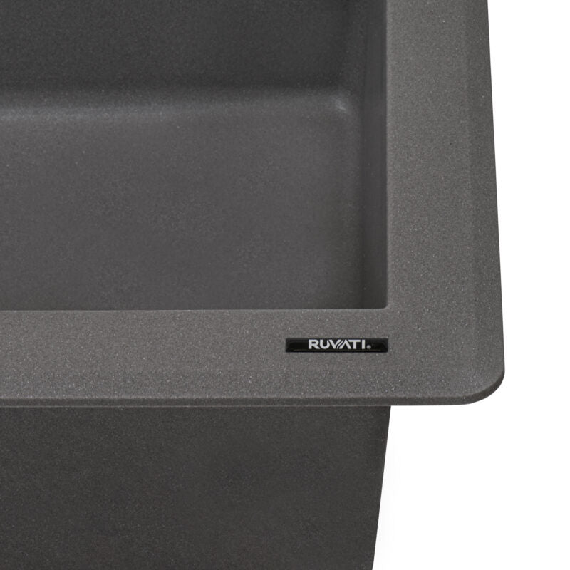 Ruvati epiGranite 33" x 22" Urban Gray Dual-Mount Granite 50/50 Double Bowl Kitchen Sink With Basket Strainer and Drain Assembly