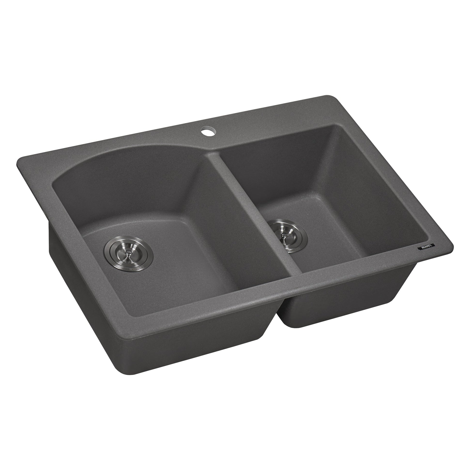 Ruvati epiGranite 33" x 22" Urban Gray Dual-Mount Granite 60/40 Double Bowl Kitchen Sink With Basket Strainer and Drain Assembly