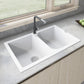 Ruvati epiGranite 34" x 20” Arctic White Dual-Mount Granite 50/50 Double Bowl Kitchen Sink With Basket Strainer and Drain Assembly