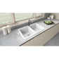 Ruvati epiGranite 34" x 20” Arctic White Dual-Mount Granite 50/50 Double Bowl Kitchen Sink With Basket Strainer and Drain Assembly