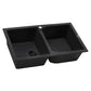 Ruvati epiGranite 34" x 20” Midnight Black Dual-Mount Granite 50/50 Double Bowl Kitchen Sink With Basket Strainer and Drain Assembly