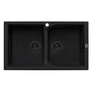 Ruvati epiGranite 34" x 20” Midnight Black Dual-Mount Granite 50/50 Double Bowl Kitchen Sink With Basket Strainer and Drain Assembly