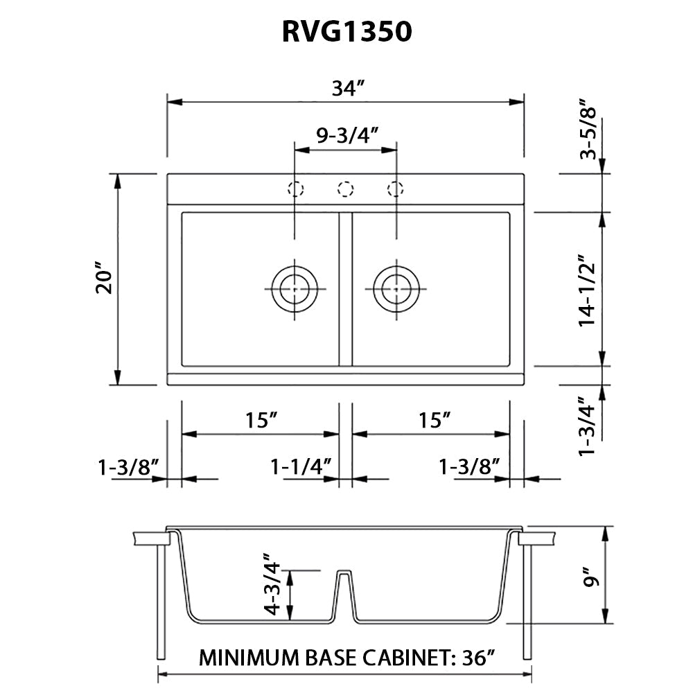 Ruvati epiGranite 34" x 20" Silver Gray Topmount Granite 50/50 Double Bowl Workstation Ledge Kitchen Sink With Basket Strainer and Drain Assembly