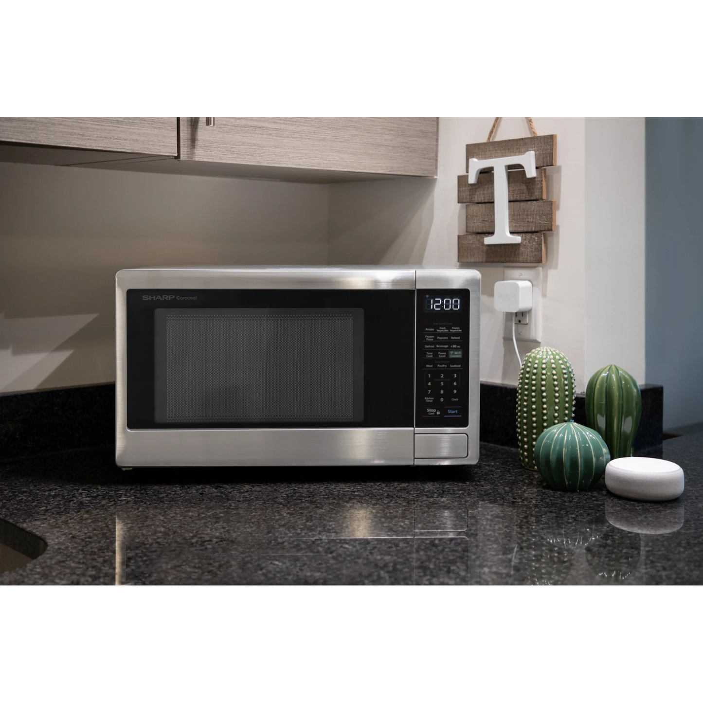 Sharp Carousel 20" 1.1 CU. Ft. 1000W Brushed Stainless Steel Countertop Microwave Oven With Voice Control Alexa-Enabled Technology
