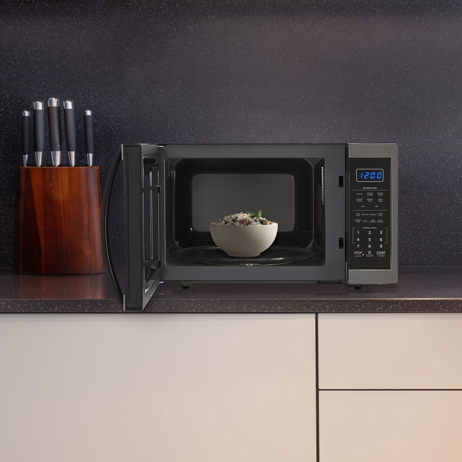 Black stainless store countertop microwave