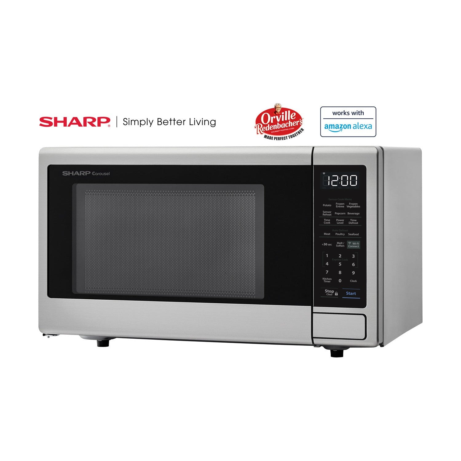 Sharp Carousel 21" 1.4 CU. Ft. 1000W Brushed Stainless Steel Countertop Microwave Oven With Voice Control Alexa-Enabled Technology