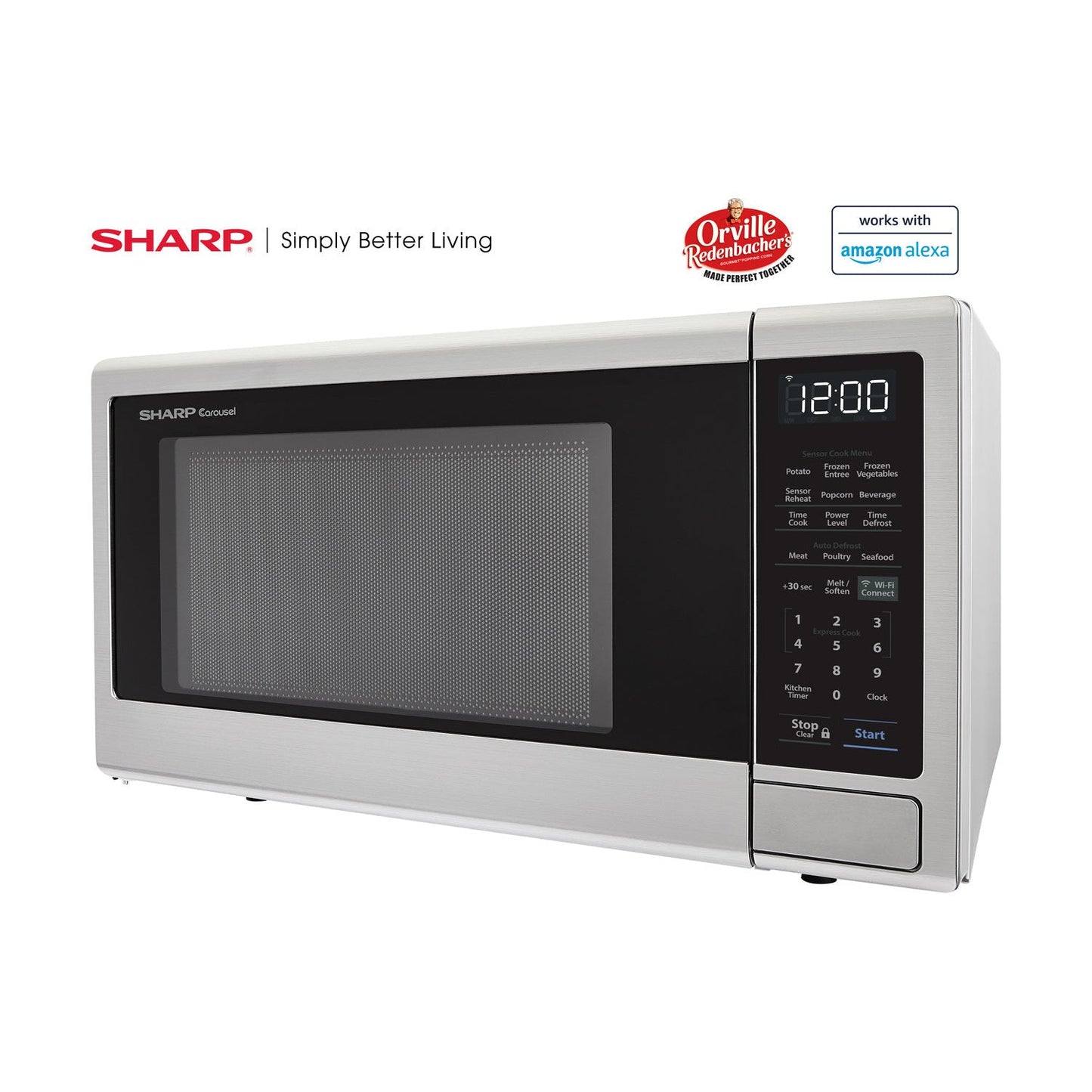 Sharp Carousel 21" 1.4 CU. Ft. 1000W Brushed Stainless Steel Countertop Microwave Oven With Voice Control Alexa-Enabled Technology