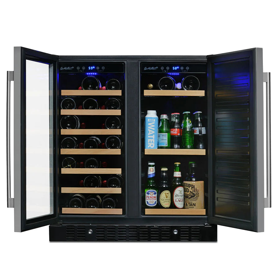 Smith & Hanks 30" 6.24 Cu. Ft. 90 Can 34 Bottle Built-in or Freestanding Dual Zone Wine and Beverage Cooler With Stainless Steel Door Trim