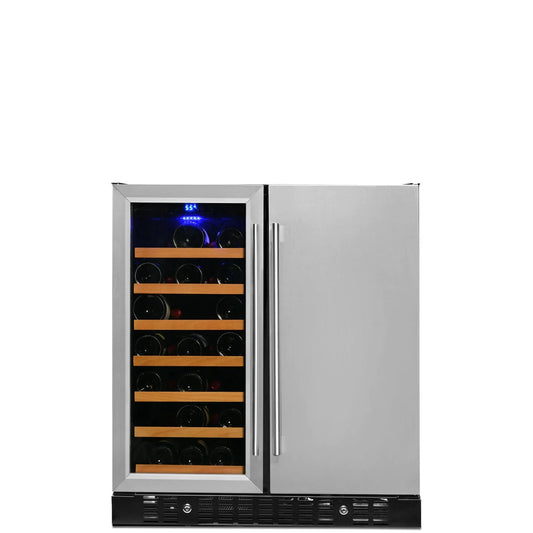 Smith & Hanks 30" 6.24 Cu. Ft. 90 Can 34 Bottle Built-in or Freestanding Dual Zone Wine and Beverage Cooler With Stainless Steel Door Trim