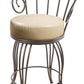 Stone County Ironworks Bella 25" Burnished Gold Swivel Iron Bar Stool With Copper Iron Accent and Neutral Cloth Upholstery