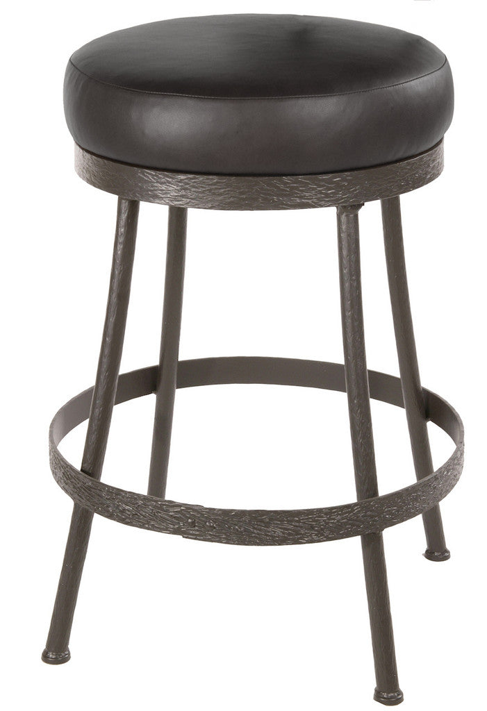 Stone County Ironworks Cedarvale 25" Hand Rubbed Bronze Basic Swivel Iron Bar Stool With Copper Iron Accent and Camel Leather Upholstery