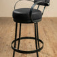 Stone County Ironworks Cedarvale 25" Hand Rubbed Bronze Swivel Iron Bar Stool With Back, Arms and White Leather Upholstery