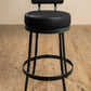Stone County Ironworks Cedarvale 25" Hand Rubbed Ivory Swivel Iron Bar Stool With Back and White Leather Upholstery