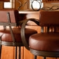 Stone County Ironworks Cedarvale 25" Hand Rubbed Pewter Swivel Iron Bar Stool With Back, Arms and Black Faux Upholstery