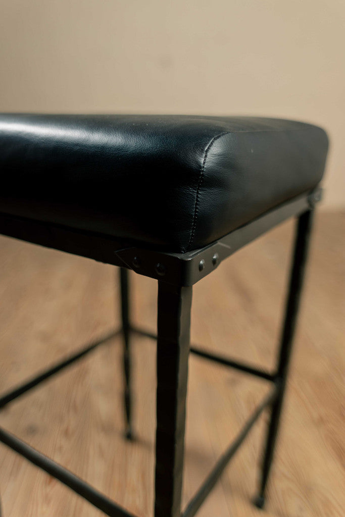 Stone County Ironworks Forest Hill 25" Hand Rubbed Ivory Iron Bar Stool With Camel Leather Upholstery