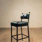 Stone County Ironworks Forest Hill 25" Hand Rubbed Pewter Iron Bar Stool With Gold Iron Accent, Padded Back and White Leather Upholstery