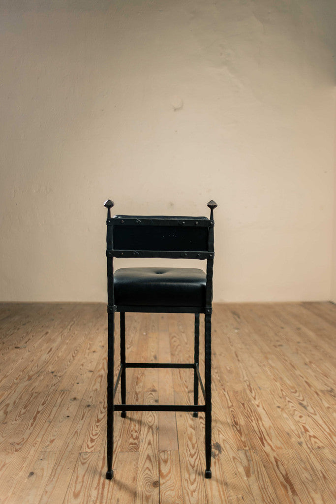 Stone County Ironworks Forest Hill 30" Hand Rubbed Brass Iron Bar Stool With Padded Back and White Leather Upholstery