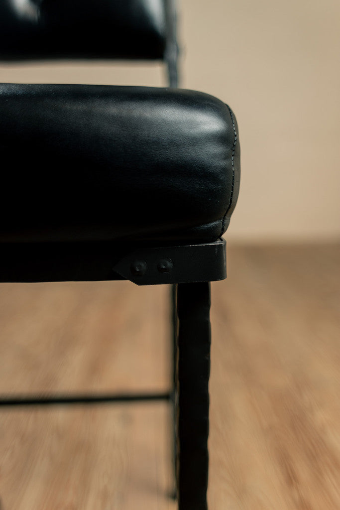 Stone County Ironworks Forest Hill 30" Hand Rubbed Ivory Iron Bar Stool With Gold Iron Accent, Padded Back and White Leather Upholstery