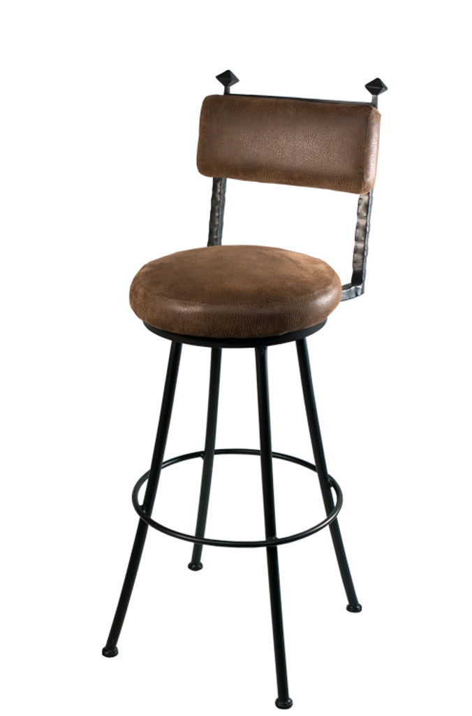 Stone County Ironworks Forest Hill 30" Natural Black Round Non-Swivel Iron Bar Stool With Neutral Cloth Seat