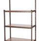 Stone County Ironworks Forest Hill 32" 4-Tier Chalk White Iron Baker's Rack With Gold Iron Accent and Sawmill Slab Natural Oak Wood Finish Top