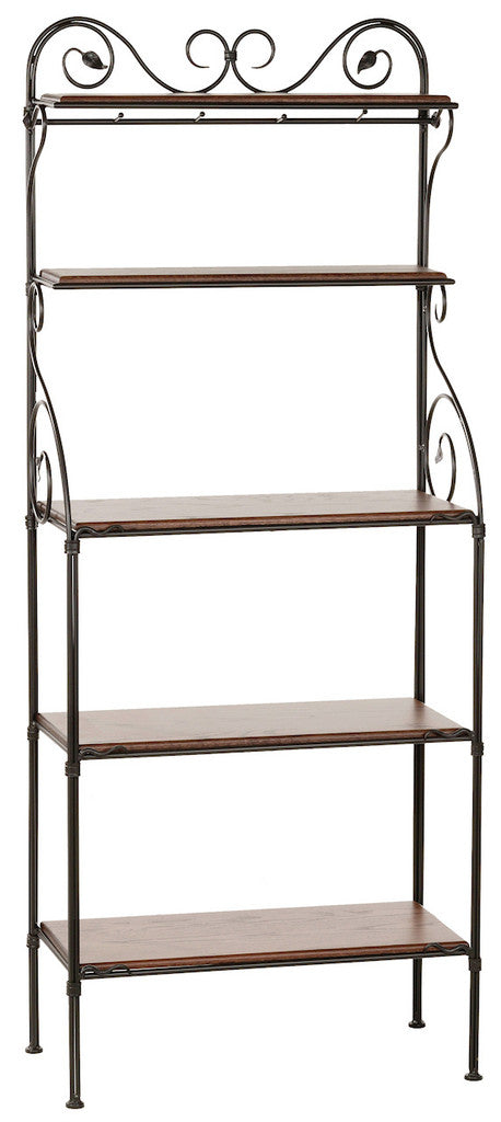 Stone County Ironworks Leaf 30" 5-Tier Satin Black Iron Baker's Rack Base With Gold Iron Accent