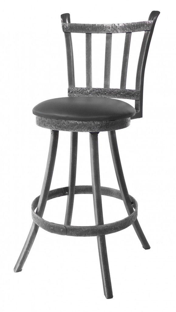 Stone County Ironworks Montage 30" Natural Black Non-Swivel Iron Bar Stool With Pewter Iron Accent, Standard Cushion and Cocoa Leather Seat Material