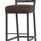 Stone County Ironworks Rushton 30" Satin Black Square Iron Bar Stool With Copper Iron Accent and Black Leather Upholstery