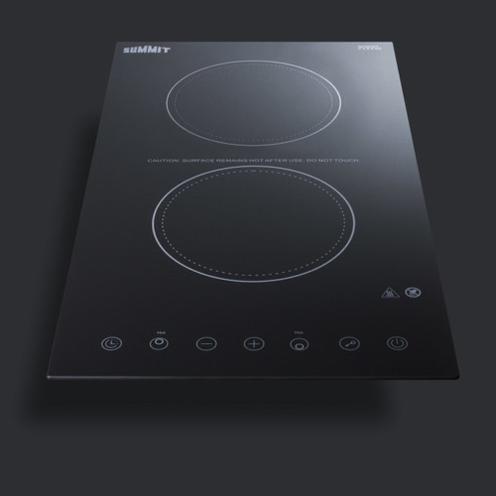 Summit Appliance 12" 115V Black Glass Finish 2-Burner Radiant Cooktop with Digital Touch Control