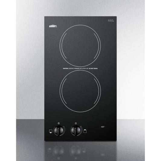 Summit Appliance 12" 230V Black Glass Finish 2-Burner Radiant Cooktop