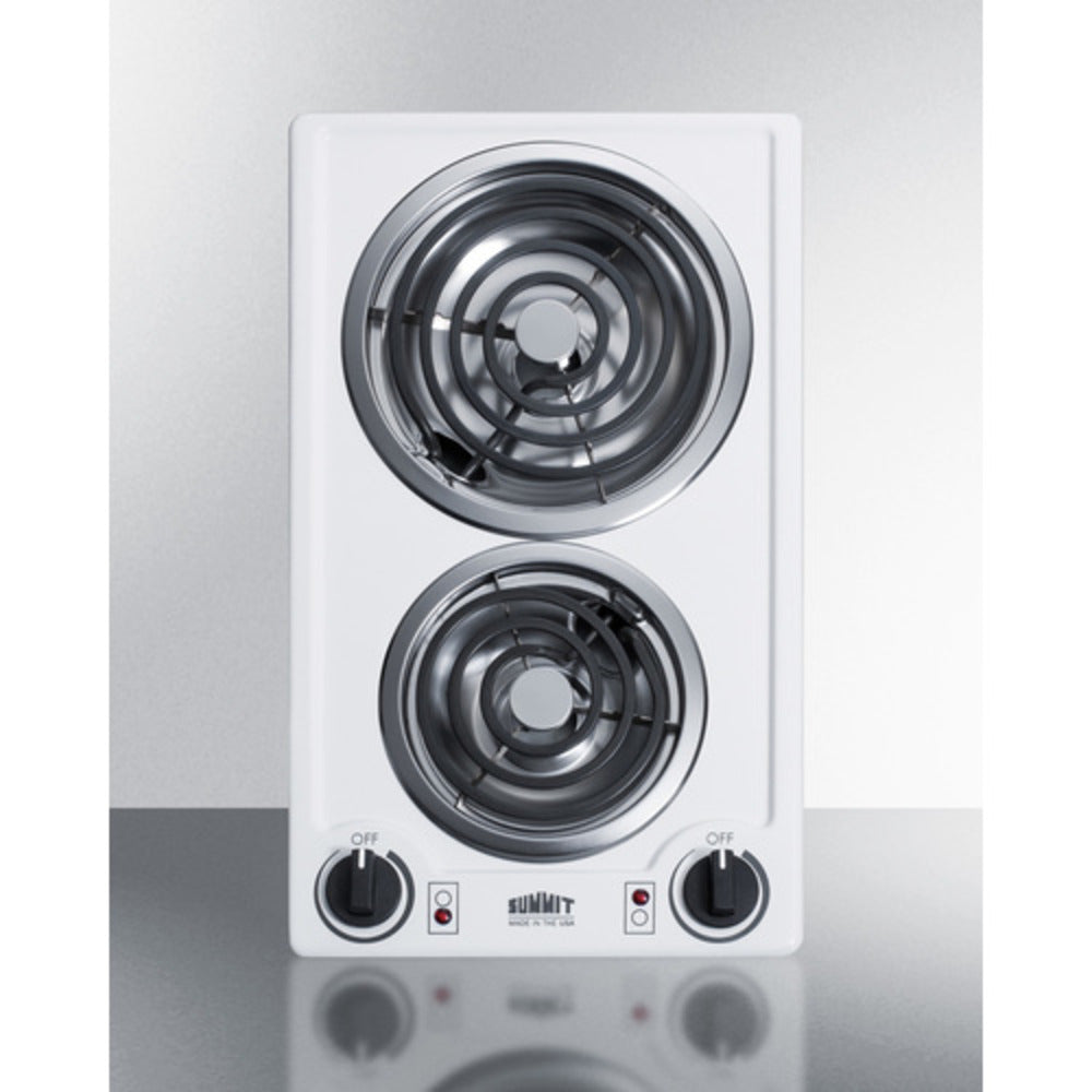 Summit Appliance 12" 230V White Finish 2-Burner Coil Cooktop
