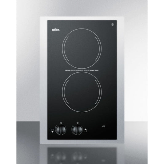 Summit Appliance 15" 230V Black Glass Finish 2-Burner Radiant Cooktop