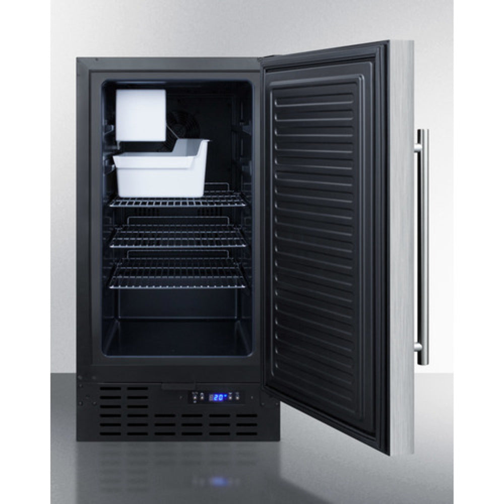 Summit Appliance 18" 8 lbs. Stainless Steel/Black Finish Drain-Free Icemaker