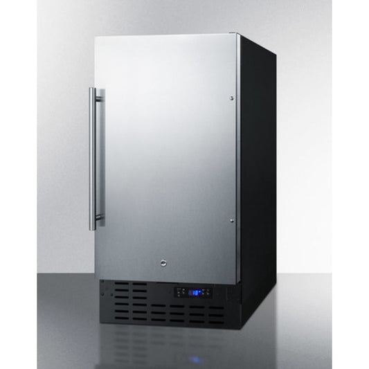 Summit Appliance 18" 8 lbs. Stainless Steel/Black Finish Drain-Free Icemaker - ADA Compliant