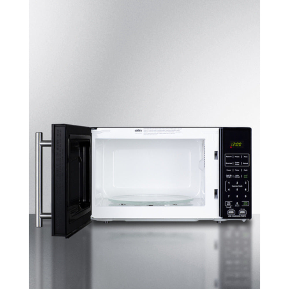 Summit Appliance 18" Black Finish Compact Microwave with USB Ports and Allocator