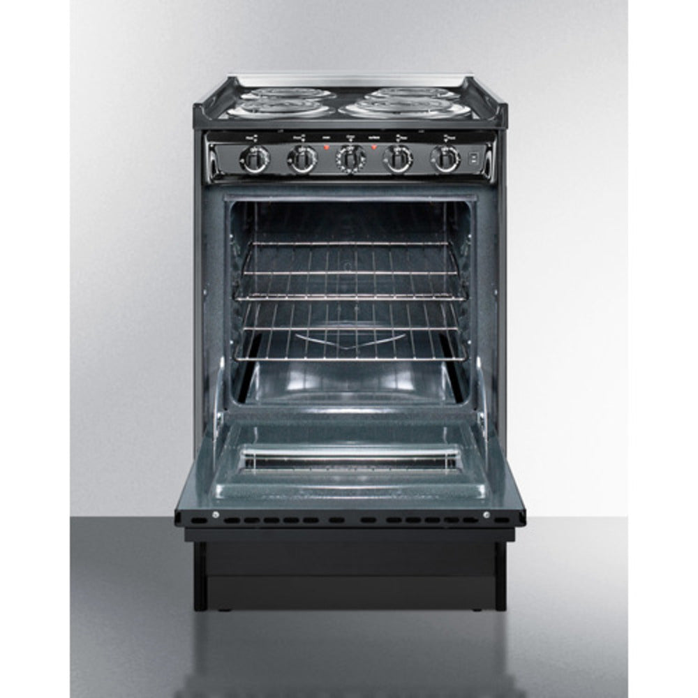 Summit Appliance 20" 220V Black Finish 4-Burner Electric Coil Range