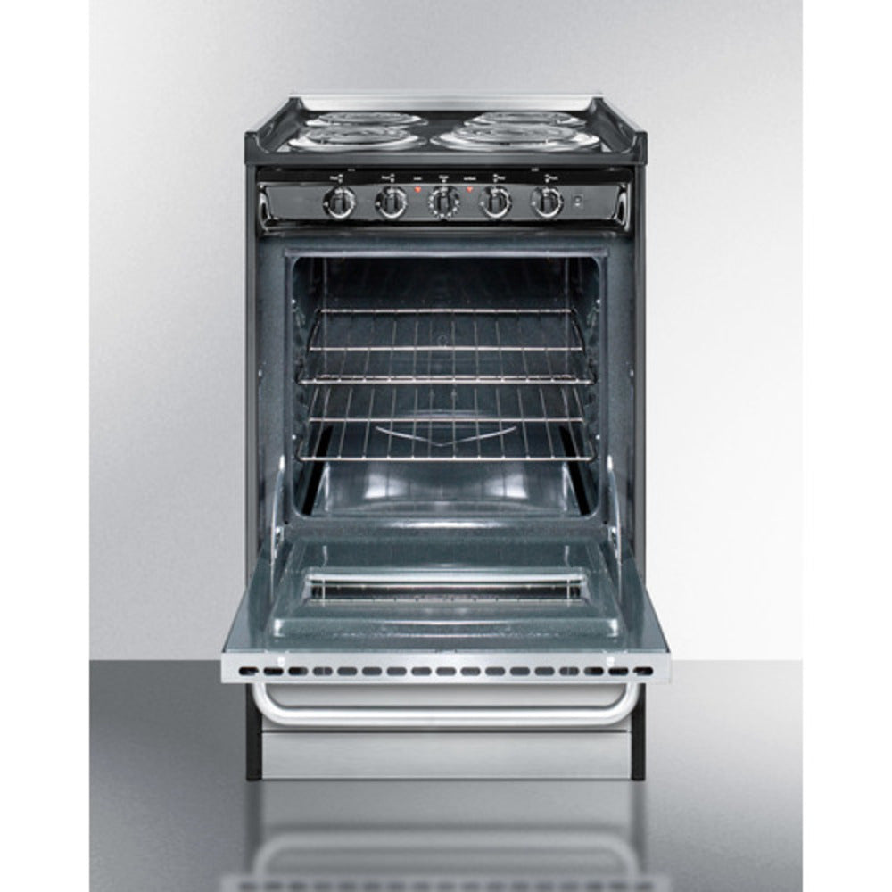 Summit Appliance 20" 220V Stainless Steel 4-Burner Electric Coil Range