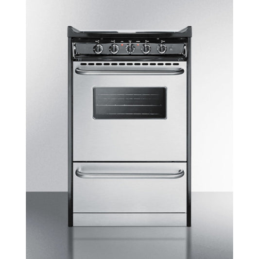 Summit Appliance 20" 220V Stainless Steel 4-Burner Electric Coil Range