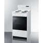 Summit Appliance 20" 220V White Finish 4-Burner Electric Coil Top Range with 8" Backguard and Black Oven Door Window