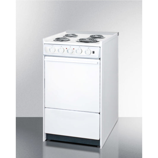 Summit Appliance 20" 220V White Finish 4-Burner Electric Coil Top Range